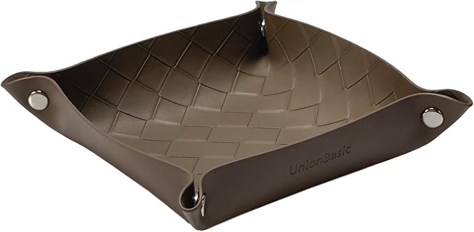 UnionBasic Small Valet Tray, Jewelry Tray for Rings Watches Earrings, Entryway Catchall Caddy for Coins Keys Change, Nightstand Bedside Valet Holder, Trays for Electronic Gadgets, Woven Tobacco Brown