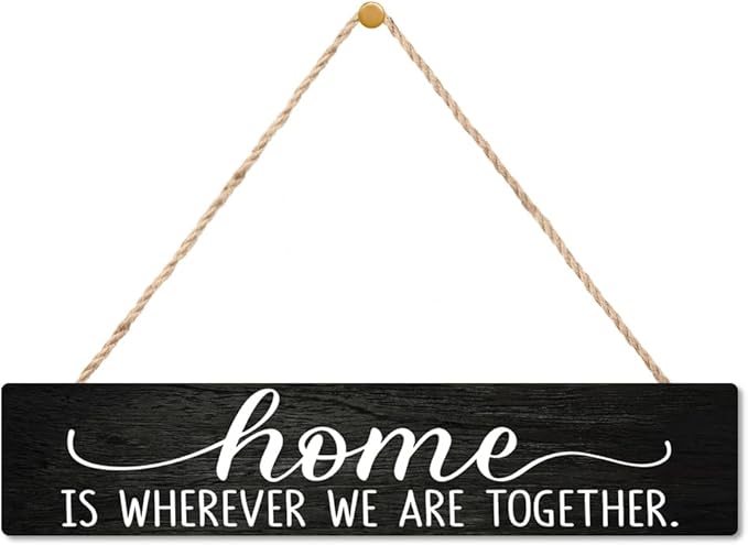 AGMDESIGN Home Is Wherever We Are Together Wood Sign, Rustic Family Reunion Decor, Wall Home Decor for Shelf Desk Door, Farmhouse Bedroom Wood Hanging Plaque, Great Gifts for Newlyweds Families