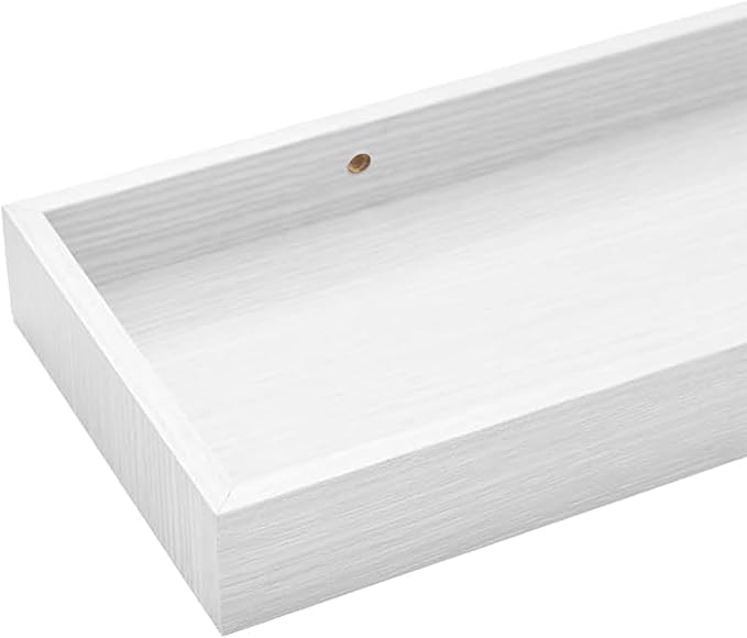 2 Pack 23.6 in White Floating Shelves for Wall, Wooden Wall Shelves for Bedroom Living Room Kitchen, Modern and Rustic Bathroom Shelves with Raised Lip, Decor Floating Shelf for Storage Display