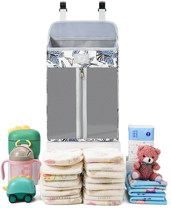 Hanging Baby Diaper Caddy Organizer Oxford Fabric Diaper Stacker and Crib Organizer Baby Bedside Hanging Storage Bag with Organized Compartments Table Diaper Organizer 03