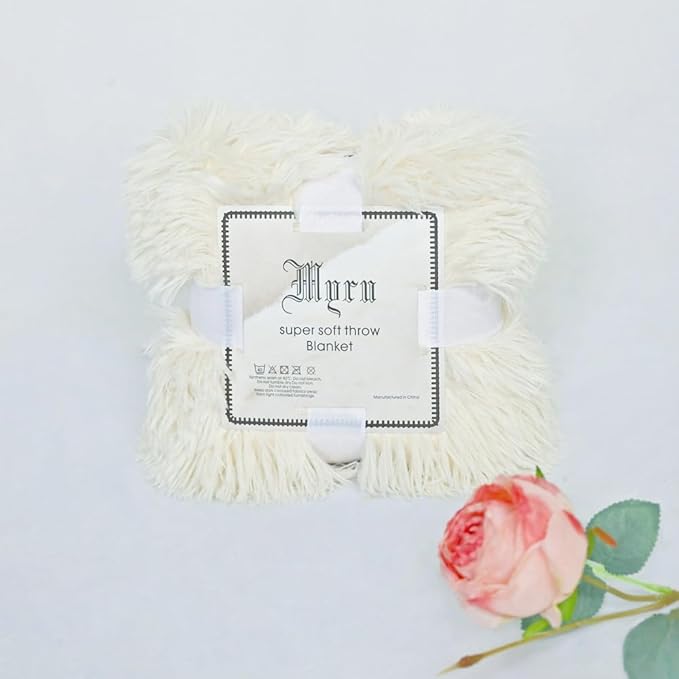 Plush Super Soft Blanket Bedding Sofa Cover Furry Fuzzy Fur Warm Throw Qulit Cozy Couch Blanket for Winter (63"x79", Cream)