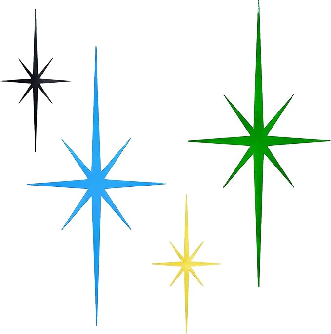 sxnzequnze 4 Pack Metal Star Wall Art 8 Pointed Starburst Wall Decor Set with 2 Large & 2 Small Pieces Mid Century Celestial Metal Wall Sculpture for Bedroom Living Room Office Gallery Wall