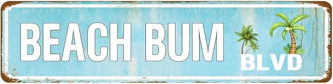 Beach Wall Art Coastal Room Decor Vintage Metal Tin Sign Beachy Home Decorations Beach Bum Blvd Signs Beach Metal Poster Retro Bathroom Themed Decor 4x16 Inch