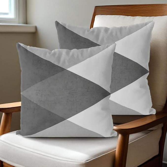 Modern Geometric Throw Pillow Covers, Grey and White Triangle Pattern, Decorative Cushion Cases, 2 Pack，18x18 Pillows Linen Pillowcase