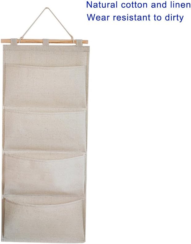 Co-link Linen/Cotton Fabric Wall Door Cloth Hanging Storage Pockets Books Organizational Back to School Office Bedroom kitchen rectangle Home Organizer Gift (4 Pockets)