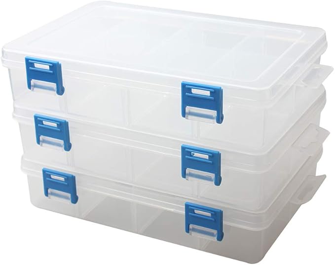 BangQiao 3 Pack Plastic Parts Storage Case and Adjustable Divider Box for Hardware and Craft, 8 Grids, Clear