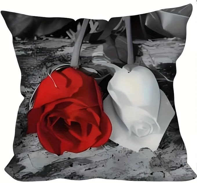 4pcs Romantic Red Rose Decorative Throw Pillow Case - Perfect for Valentine's Day, Home, Bedroom, Living Room More!Single-sidedPrinting Without Insert, Short Plush Material，Pillow Covers 18x18