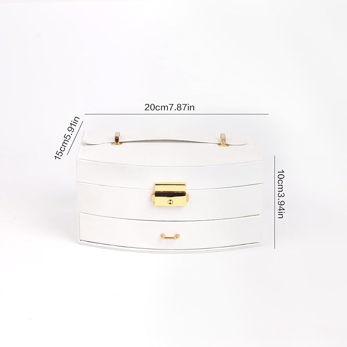 Jewelry Box Organizer, PU Leather Double Layer Jewelry Organizer with Drawer and Mirror, Lockable Jewelry Storage Organizer for Rings Earrings Necklaces, Portable Jewelry Box for Home and Travel