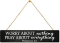 AGMDESIGN Worry About Nothing Pray About Everything Bible Verse Wood Sign, Christian Hanging Wooden Plaque for Prayer Room Church Bedroom Home, Faith-Based Wall Decor for Shelf Desk Door