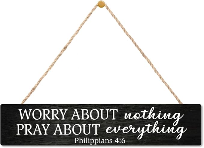 AGMDESIGN Worry About Nothing Pray About Everything Bible Verse Wood Sign, Christian Hanging Wooden Plaque for Prayer Room Church Bedroom Home, Faith-Based Wall Decor for Shelf Desk Door