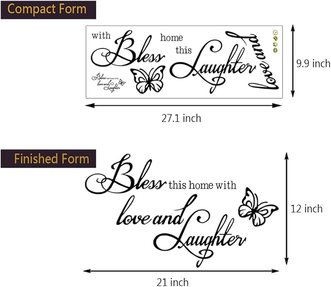 Wall Decal Wall Sticker Inspirational Quotes Bless This Home with Love and Laughter Wall Decal Wall Stickers for Bedroom Living Room Nursey Classroom Home Decor.