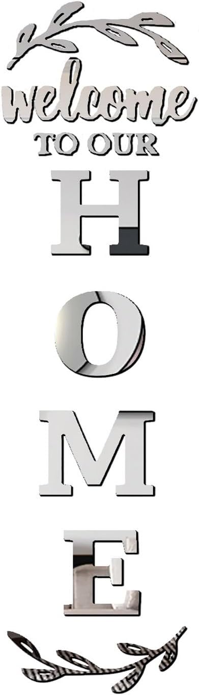 Home Wall Decor Welcome to Our Home Letter Signs - Acrylic Mirror Stickers for Living Room Bedroom Decor - Wall Decorations