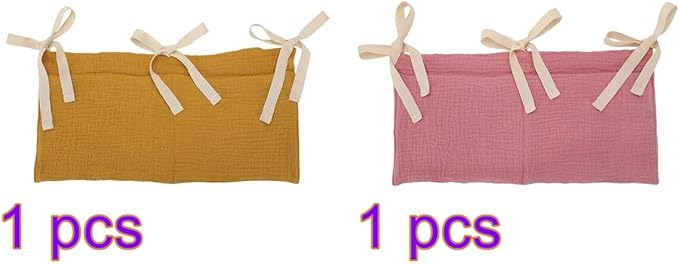 2 Pack Baby Crib Hanging Storage Bag, 2-Pockets Baby Crib Side Organizer Crib Hanging Organizer for Diapers, Toys, Clothing