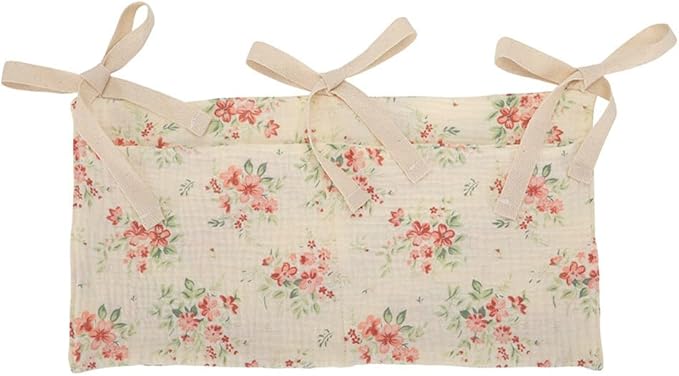 Linen Baby Bedside Hanging Storage Bag, 2 Pockets Organizer for Baby Cribs Diapers, Toys, Clothing, Milk Bottle