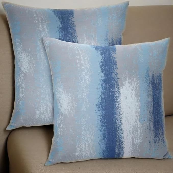 Modern Abstract Decorative Throw Pillow Covers, Blue and Gray Watercolor Design, 18x18 Pillows Linen Pillowcase, Set of 2