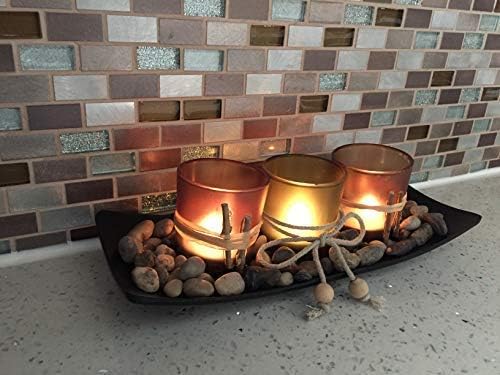 Centerpiece Table Decorations 3 Pieces Candle Holders with Tray and Rocks, for Living Room, Dining Room, Bedroom, Entryway Table Home Decor Romantic Holiday Wedding Party Gift Coffee Table Decor