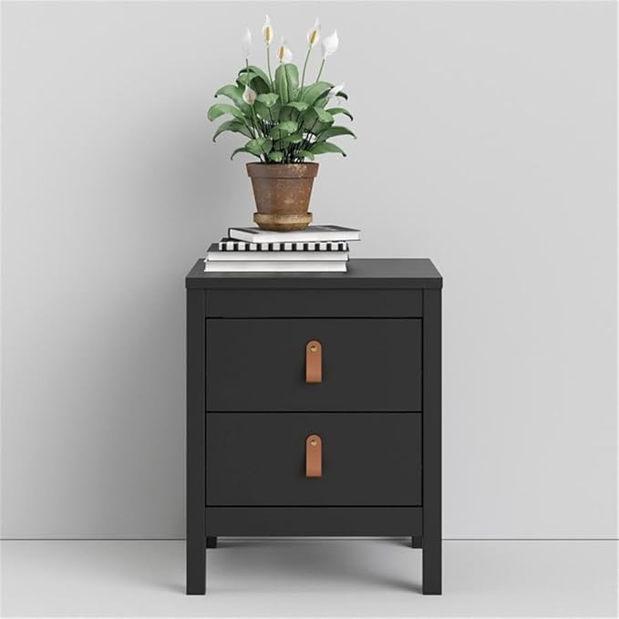 Pemberly Row Contemporary 2 Drawer Nightstand, Black Matte Finish, 17.17" W x 15.12" D x 21.3" H, Engineered Wood, Modern Traditional Style, Bedroom Bedside Storage, Scandinavian Design