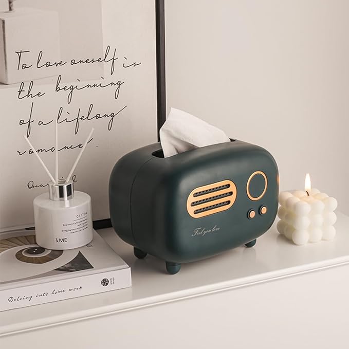 SGVAHY Retro Radio Shape Tissue Cover Box Unique Multifunction Tissue Box for Kitchen Bedroom Office Parlor Bathroom Decoration Creative Gift Tissues Cover (Retro Radio Green)