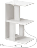 Modern End Table with Charging Station, Narrow Side Table for Small Spaces with 2 Open Storage Shelf, Narrow Nightstand with Light, Thin Bedside Table for Living Room, White ETWT18E01Z