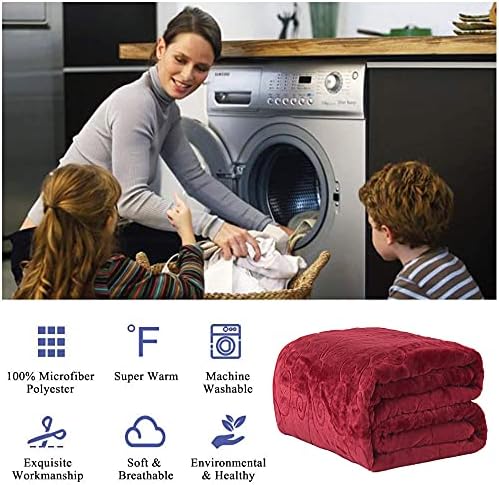 JYK Luxury Fleece Plush Blanket, Korean Mink, Queen 75" x 91" - Super Soft, Warm, Lightweight, Cozy Fuzzy Solid Color Embossed Fleece for Bed (Burgundy)