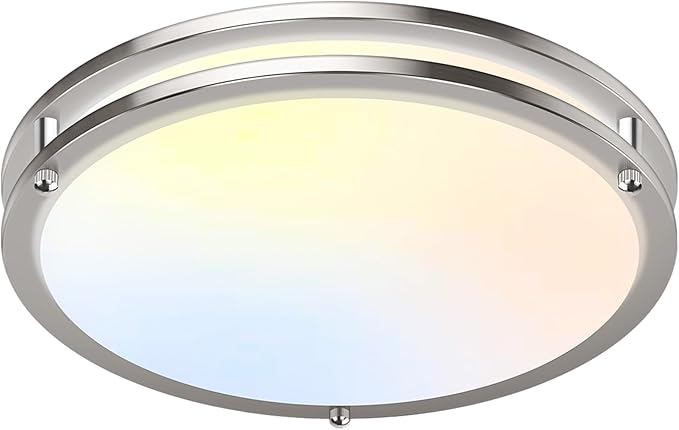 16 Inch 50W LED Ceiling Lights, Dimmable Brushed Nickel Flush Mount Ceiling Light, 2700K/3000K/4000K/5000K/6500K Adjustable, 5400LM Super Bright Ceiling Lamp for Bedroom Kitchen Office, 1-Pack