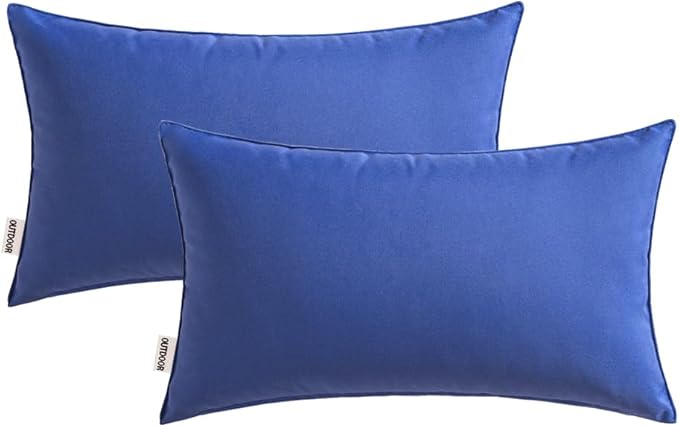 MIULEE Pack of 2 Decorative Outdoor Waterproof Pillow Covers Rectangular Garden Cushion Sham Throw Pillowcase Summer Shell for Spring Patio Tent Couch 12x20 Inch Royal Blue