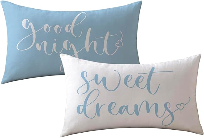 Bedding Decorative Lumbar Pillowcases Sweet Dreams Good Night Cushion Covers Sleep Themed Throw Pillow Covers 12''x20'',2Pack Super Soft for Bedroom Guest Room Housewarming Gifts (Light Blue)