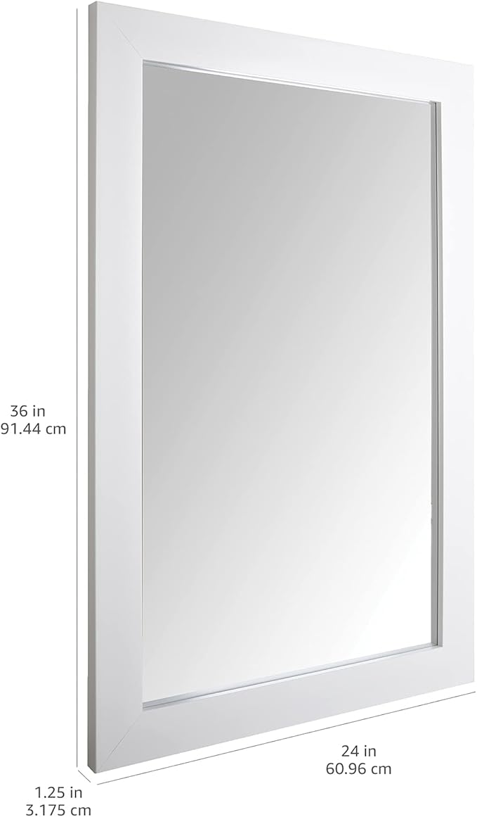 Amazon Basics Rectangular Wall Mount Mirror for Bedroom, Living Room, Entryway, Wide Trim, 24" x 36", White