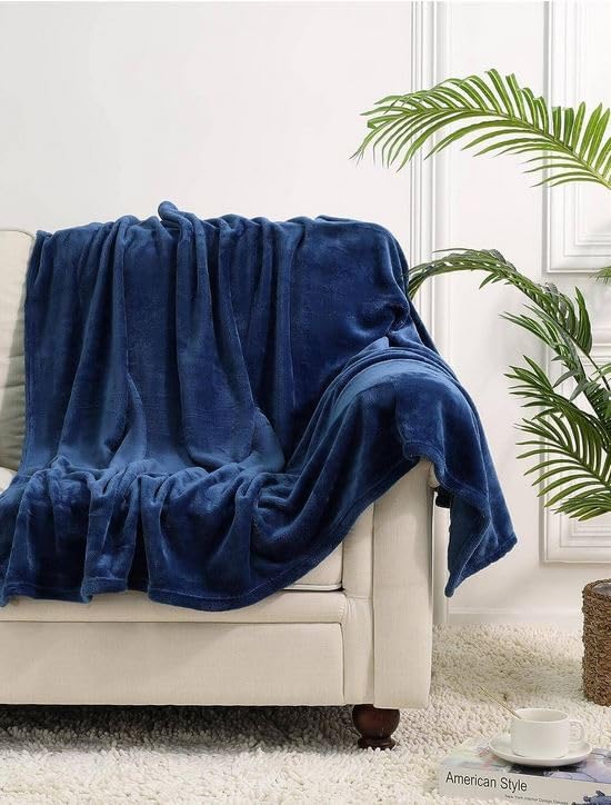 Polar Fleece Throw Blanket for Couch, Twin Bed, Chair, Kids, Adults, Pets 50x60 Soft Cozy Reversible Throw Blanket (Navy Blue)