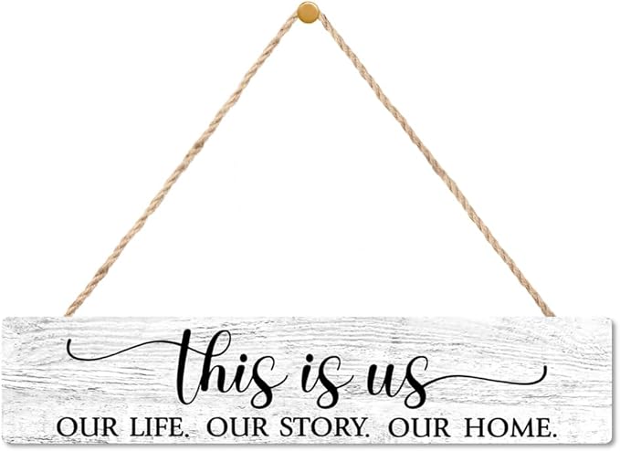 AGMDESIGN This is Us Our Life Our Story Our Home Wood Sign, Heartwarming Family Wall Decor for Shelf Desk Door, Wooden Hanging Sign for Country Farmhouse Bedroom Kitchen Entryway Hallway