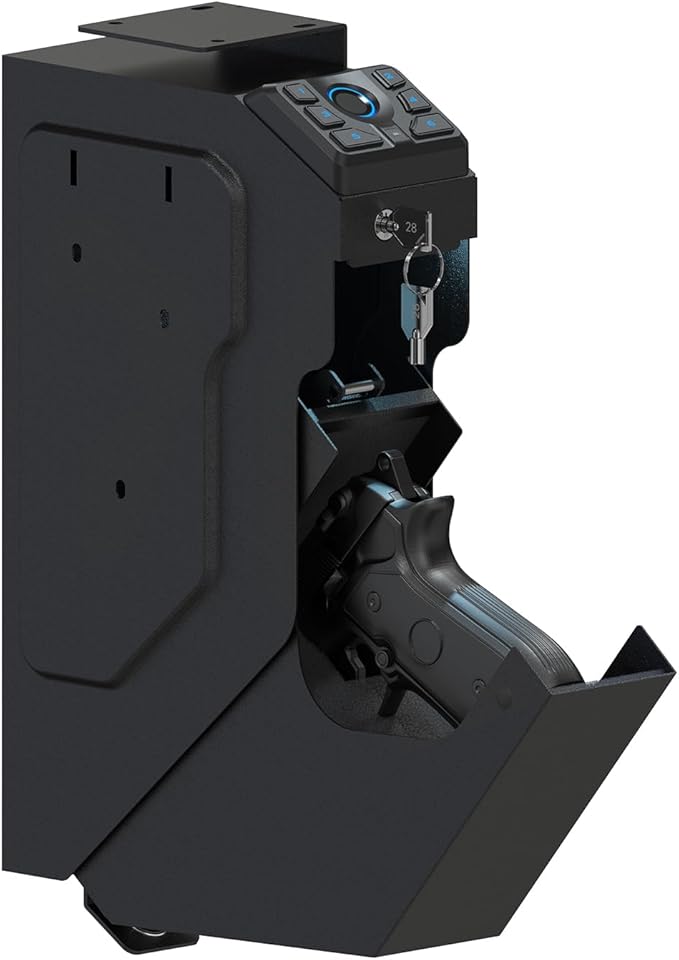 VERPROOF Biometric Gun Safe for Handgun Drop Down Pistol Safe, Smart Pistol Safe with Fingerprint, PIN Code, Key Access for Nightstand, Desk, Bedside, Low-Vis Mode, Type-C Power