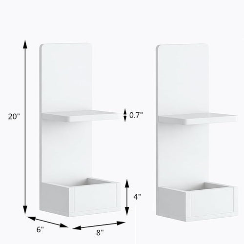 2-Tier White Floating Wall Shelf, 20x8x6 Wall-Mounted Wooden Beside Shelf/Nightstand for Home Décor, Plants, Cosmetics, Bathroom, Kitchen, Bedroom Storage (White with Box)