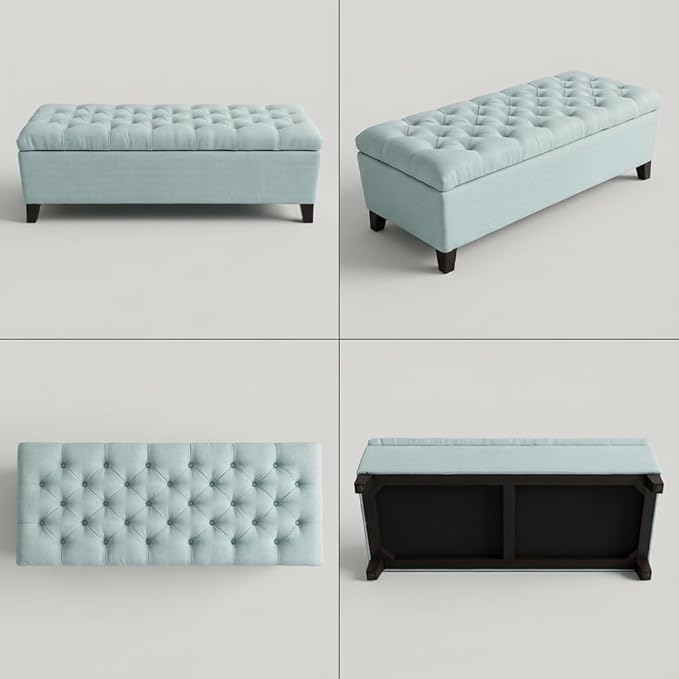 50.25" Polyester Storage Ottoman Bench for Bedroom Bed End,Tufted Ottomans with Storage for Living Room,Bedside,Entryway,Modern Window Benches with Seating (Baby Blue, 50.25" Button Tufted)