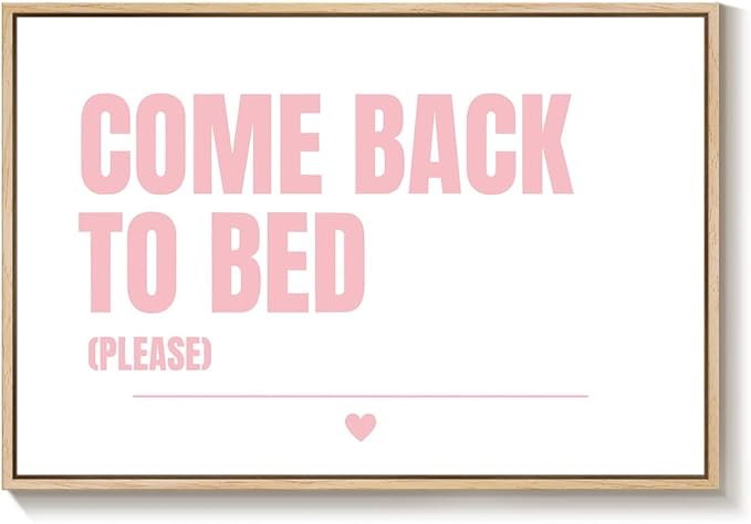 Framed Canvas Wall Art for Bedroom Decor, Pink and White Modern Minimalist Artwork for Walls, Large Come Back to Bed Typography Pictures, Art Print for Bedroom Couples Room Decor Above Bed, 36x24 Inch