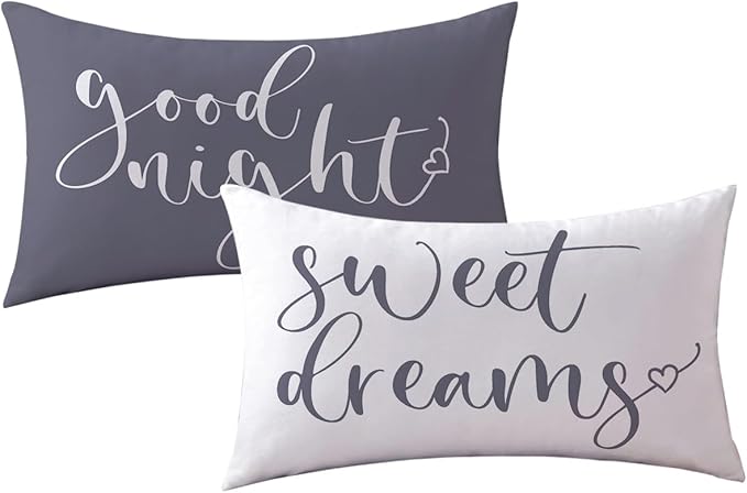 Bedding Decorative Lumbar Pillowcases Sweet Dreams Good Night Cushion Covers Sleep Themed Throw Pillow Covers 12''x20'',2Pack Soft for Bedroom Guest Room Housewarming Gifts (Grey)