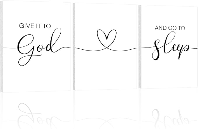 Give It To God And Go To Sleep Wall Art: Modern Farmhouse Bedroom Signs Decor for Couples,Aesthetic Minimalist Bedroom Pictures Wall Decor Above Bed Hanging Wall Plaques 12x16 Inch,Set of 3