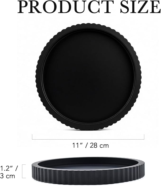 Modern Decorative Tray for Coffee Table, 11" Wooden Black Round Small Decor Tray for Candle, Perfume, Vanity, Kitchen Island Counter & Table Centerpiece