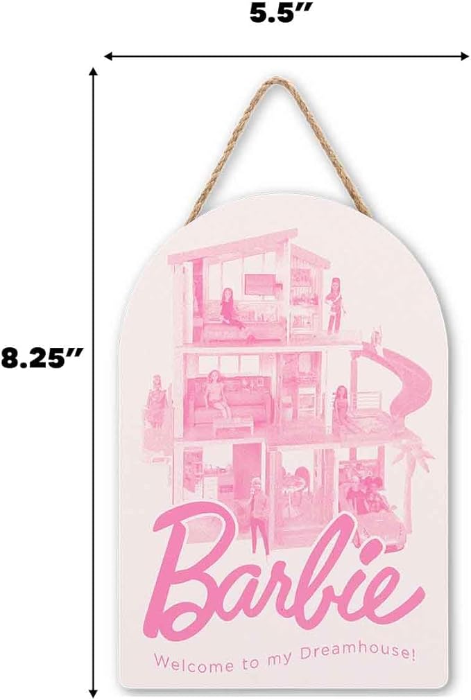 Mattel Barbie Dreamhouse Hanging Wood Wall Decor - Pink Barbie Sign for Kids' Bedroom or Play Room
