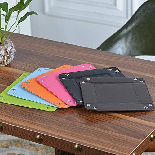 Square PU Jewelry Leather Tray Bedside Storage Box for Key Phone Coin Wallet Watches Change(1Pcs), Blue