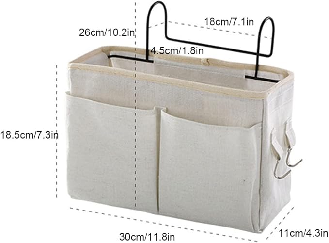 Bedside Hanging Bag,Bedside Organiser,Bedside Pocket, Bedside Hanging Storage Bag Caddy Pocket Nightstand Organizer Basket White for Bunk Bed Dorm Rooms