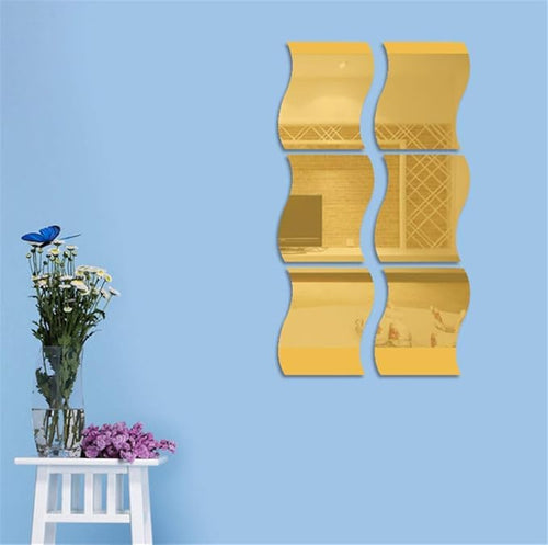 12PCS Wavy Mirror Wall Stickers, Full Length 3D Art DIY Home Decorative Acrylic Sheet Plastic Tiles for Living Room Bedroom Sofa TV Setting Wall Decoration Decor