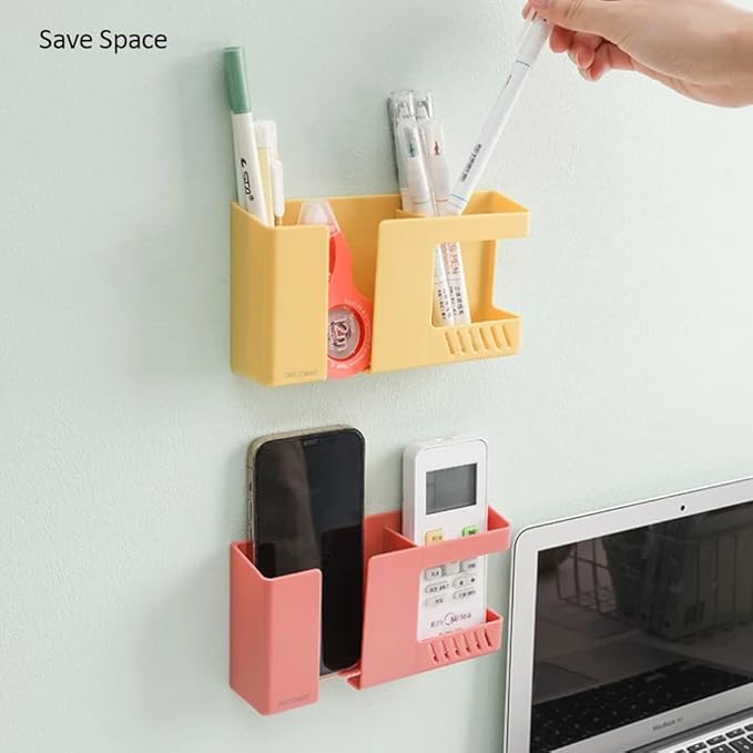 D3 Wall Mount Phone Holder, Punch-Free Wall-Mounted Mobile Phones Charging to Stand, Sticky Remote Control Storage Box Bedside Lazy Mobile Phone Rack, Multipurpose Storage Box (Yellow)