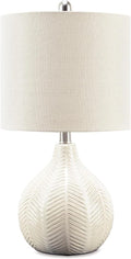 Signature Design by Ashley Rainermen Casual Ceramic Table Lamp, Transparent White Glaze Finish, Drum Hardback Fabric Shade, 11" W x 11" D x 21" H, Off White