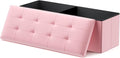 MoNiBloom 43 Inch Storage Ottoman Bench, 34 Gal. Folding Ottoman Footrest, End of Bed Bench, Rectangle Foot Stool, Supports 600 lbs, for Bedroom, Living Room, Entryway, Hallway, Light Pink