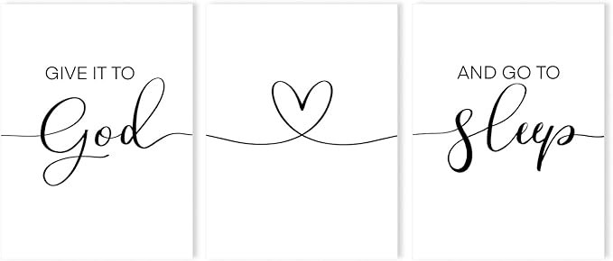 Give It To God And Go To Sleep Wall Art: Modern Farmhouse Bedroom Signs Decor for Couples,Aesthetic Minimalist Bedroom Pictures Wall Decor Above Bed Hanging Wall Plaques 12x16 Inch,Set of 3