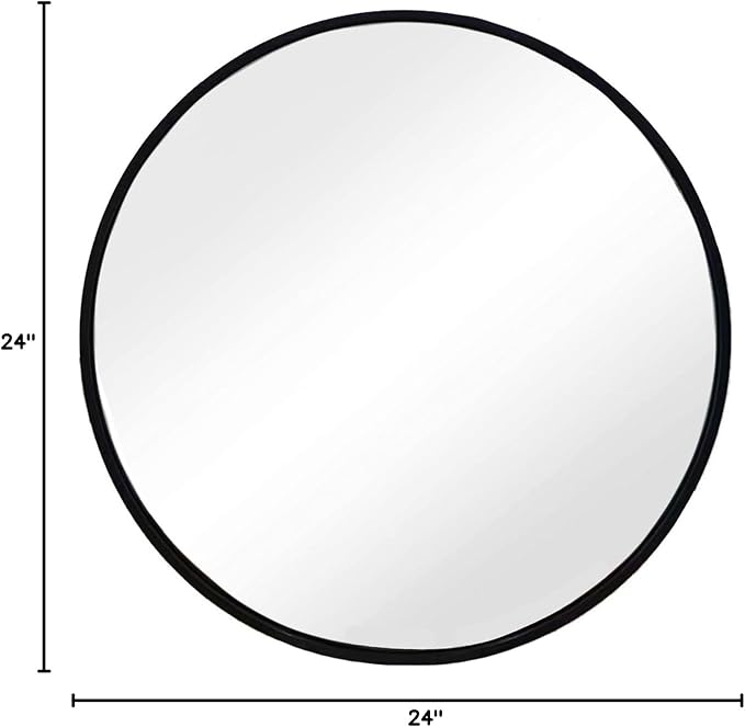 Black Round Mirror, Round Mirror 24 inch, Black Circle Mirrors Metal Frame, Wall Mounted Mirrors for Living Room, Bathroom, Wall, Entryway.