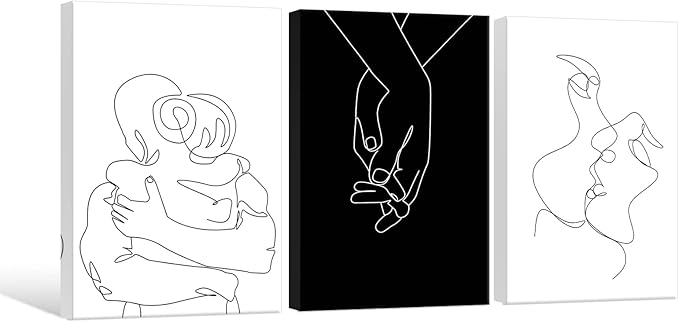 Couples Wall Decor Black and White Canvas Wall Art Minimalist Line Drawing Art Poster Prints Romantic Couple Love Painting Pictures for Bedroom Bathroom Living Room Office Decor 24"x32"