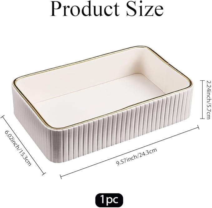 Beebeecraft Imitation Leather Desk Organizer Tray Floral White Small Nightstand Organizer Bedside Desktop Storage for Women Men Perfume Trinket Catchall Vanity Tray for Key Watch Wallet
