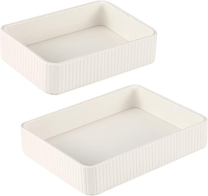 2 Pcs PU Leather Valet Tray Set, Large and Small Nightstand Organizer Tray, Modern Decorative Trinket Dish Key Bowl for Entryway, Living Room, Bedroom, Bathroom