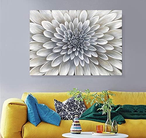 Yihui Arts White Flower Canvas Wall Art - Floral Artwork Print with Embellishment for Calm and Aesthetic Bedroom Decor